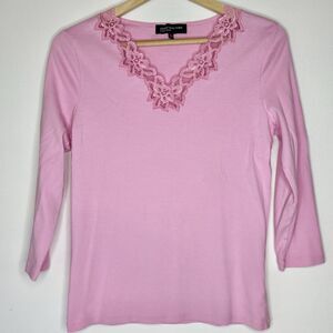 Set Of 2 Jones New York Womens‎ Lg Coral & Pink Long Sleeve Lace V-neck Shirt